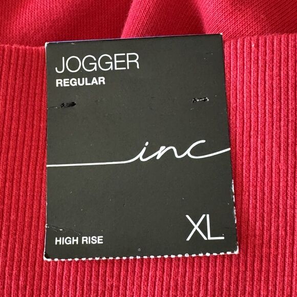 INC X-Large Joggers Pants Stretch Pockets High-Rise Ruched Cuffs Red New - Picture 8 of 8